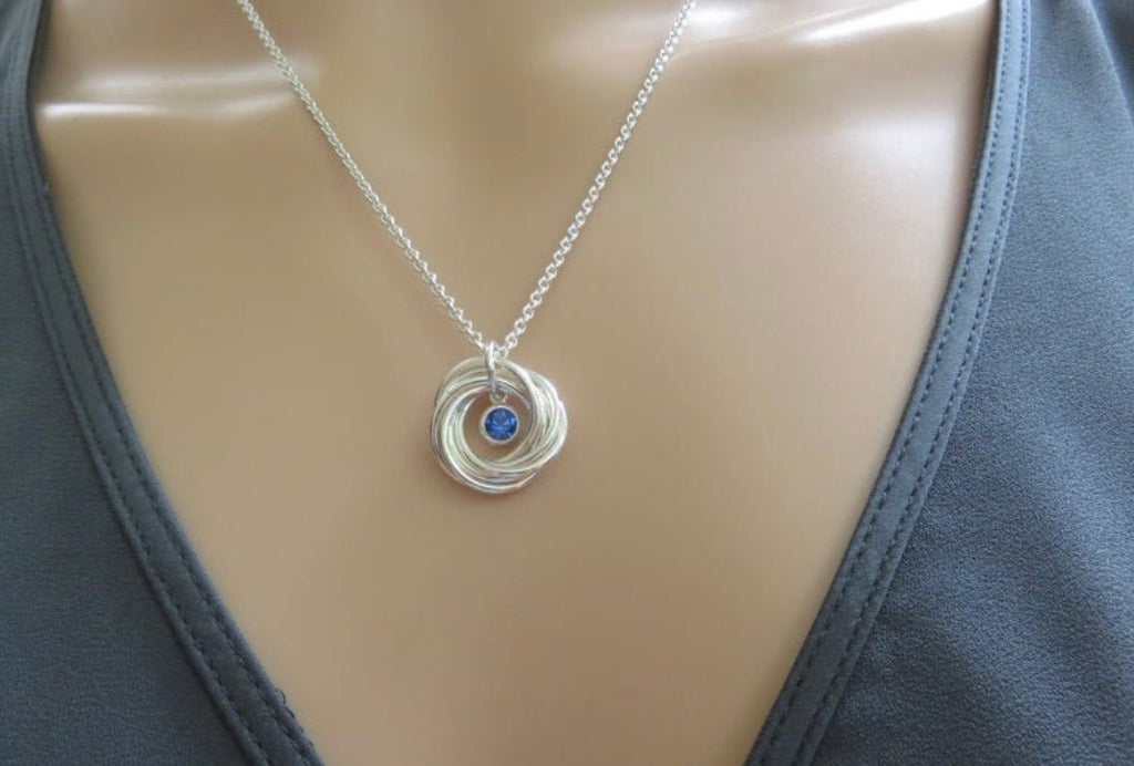 70th Birthday gift, Necklace, Birthstone, Sterling Silver, 7 rings, 7th anniversary, 7 children