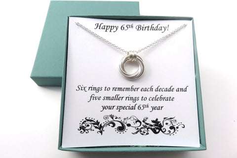 65th Birthday Gift, Sterling Silver Necklace, 65th Birthday Necklace