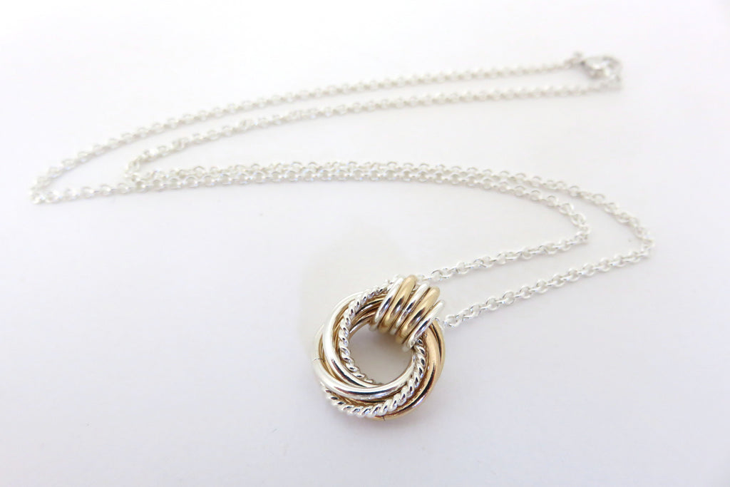 75th Birthday gift for women, necklace, sterling silver, gold, mixed metals, 75th birthday, love knot necklace