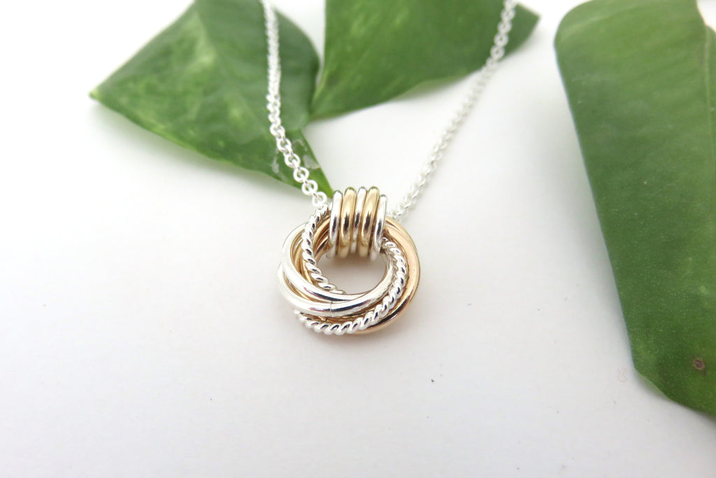 75th Birthday gift for women, necklace, sterling silver, gold, mixed metals, 75th birthday, love knot necklace