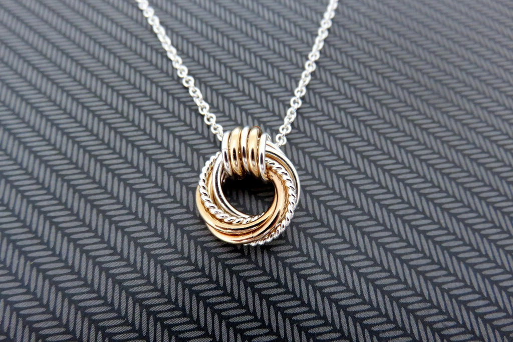 75th Birthday gift for women, necklace, sterling silver, gold, mixed metals, 75th birthday, love knot necklace