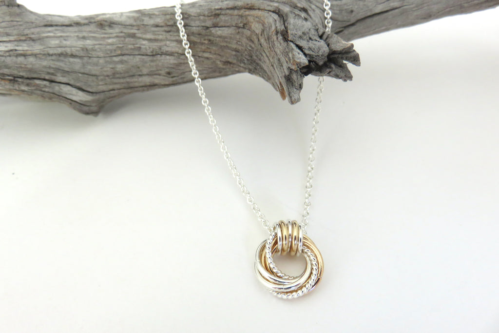 75th Birthday gift for women, necklace, sterling silver, gold, mixed metals, 75th birthday, love knot necklace