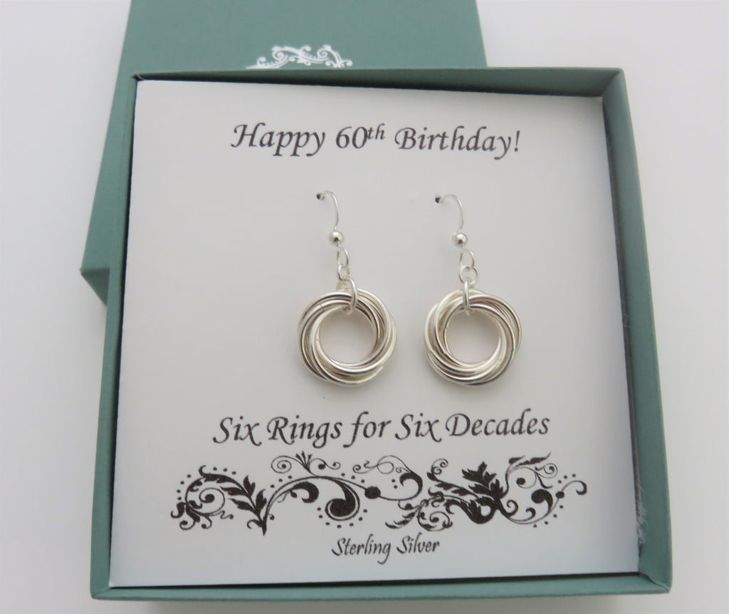 60th Birthday Gift for Women, sterling silver, earrings, 6 rings, decade, milestone jewelry, mhd