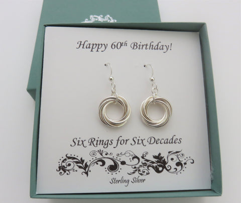 60th Birthday Gift for Women, sterling silver, earrings, 6 rings, decade, milestone jewelry, mhd