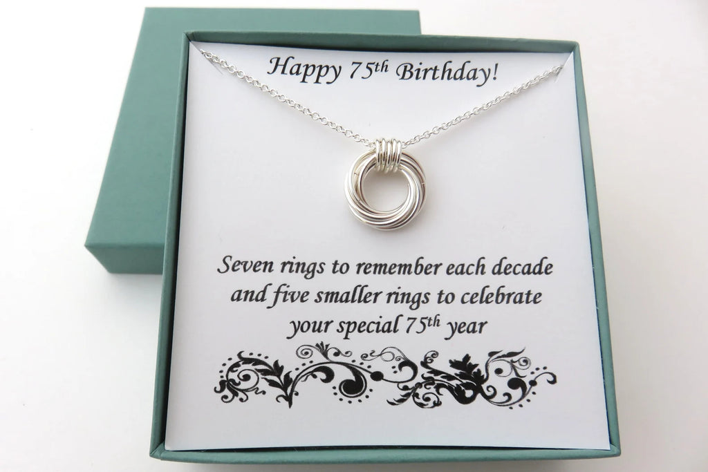 75th Birthday Gift for Women, Sterling Silver Necklace, 75th Birthday Gifts