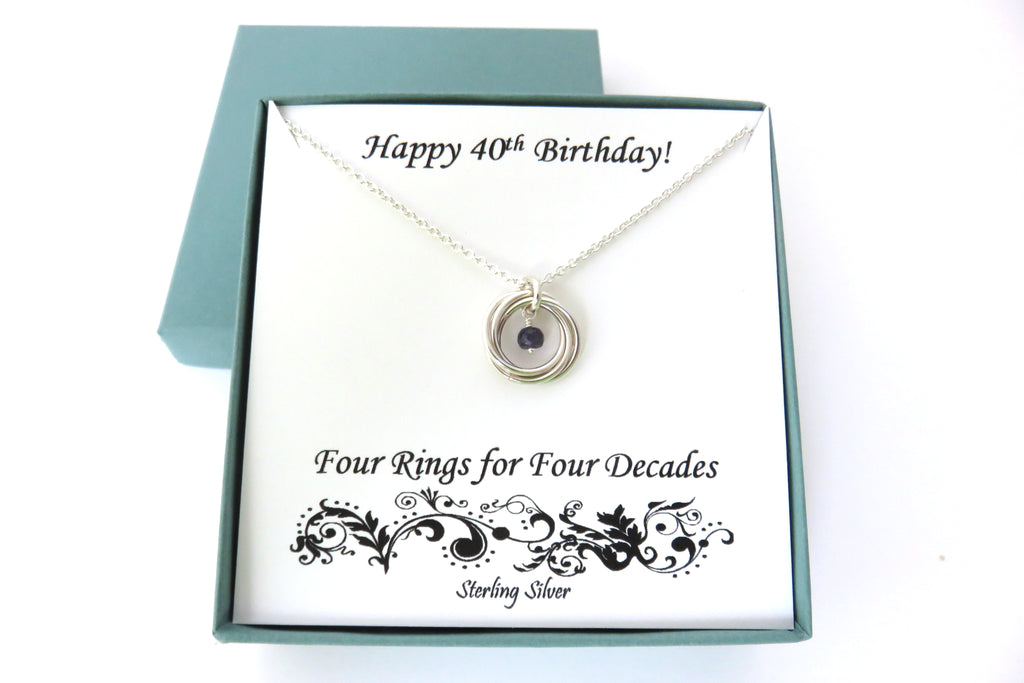 40th Birthday Gift for Women | Sterling Silver Birthstone Necklace | 40th Birthday Gifts - Handmade Jewelry