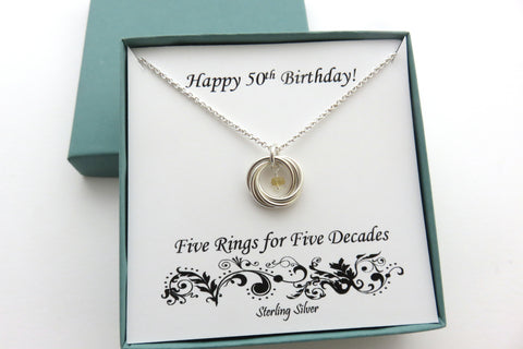 50th Birthday Gift for Women | Sterling Silver Birthstone Gift | 50th Birthday Gift for Her - Handmade Jewelry