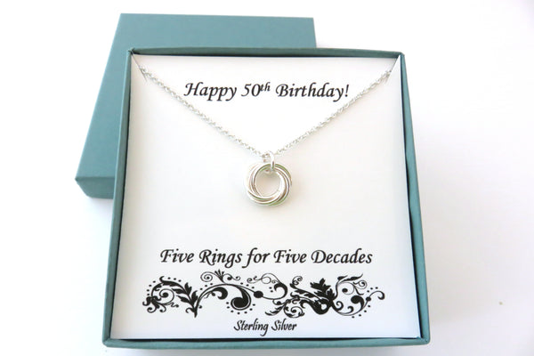 50th Birthday Gift for Women | Sterling Silver Birthday Necklace | 50th Birthday Gifts - Handmade Jewelry