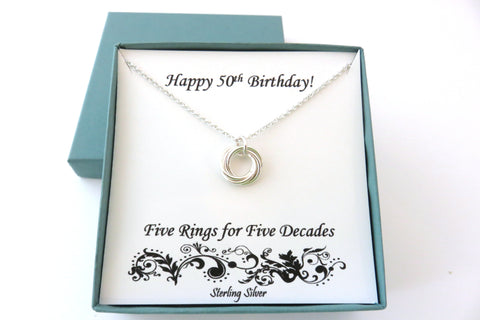 50th Birthday Gift for Women | Sterling Silver Birthday Necklace | 50th Birthday Gifts - Handmade Jewelry