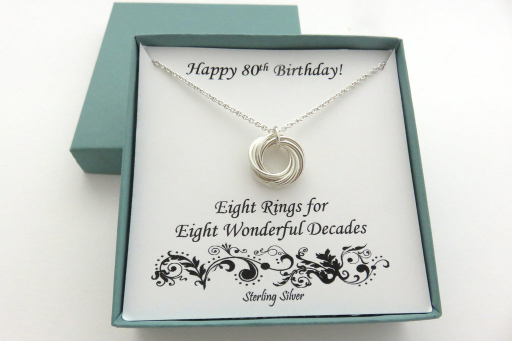 80th Birthday Gift for Women | Sterling Silver Birthday Necklace | 80th Birthday Gifts - Handmade Jewelry