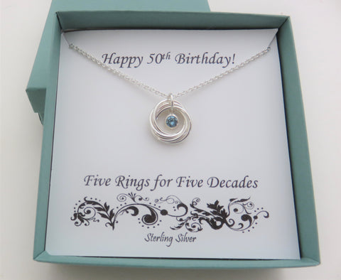 50th Birthday gift for Women, 5 rings, Birthstone, sterling silver, 5th anniversary, 50th anniversary, 5 friends, 5 children