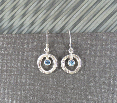 Birthstone Earrings, crystal earrings, love knot earrings, sterling silver, 3 rings, love knot earrings, leverback earrings, 3 ring earrings, three rings, sterling silver, 30th birthday