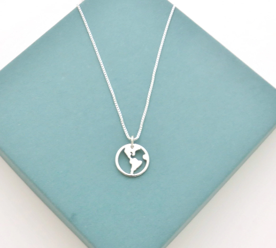 Graduation Gift for Her, World Necklace, Off she went to change the world, sterling silver, earth, travel jewelry