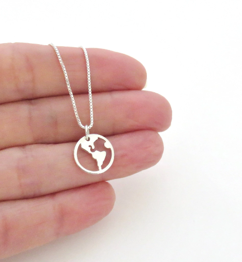 Graduation Gift for Her, World Necklace, Off she went to change the world, sterling silver, earth, travel jewelry
