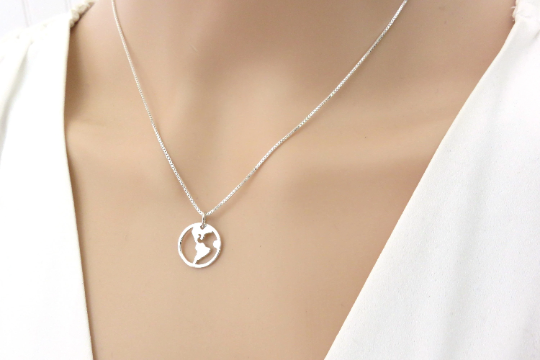 Graduation Gift for Her, World Necklace, Off she went to change the world, sterling silver, earth, travel jewelry