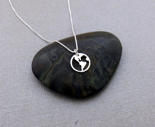 Graduation Gift for Her, World Necklace, Off she went to change the world, sterling silver, earth, travel jewelry