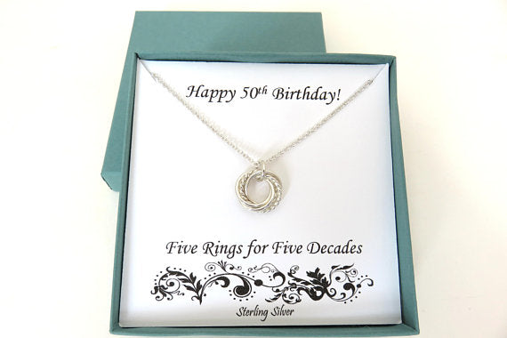 50th Birthday Gift for Women | Sterling Silver Twist Necklace | 50th Birthday Necklace - Handmade Jewelry
