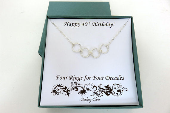 40th Birthday Gift | Four Rings Necklace | 40th Birthday Gift for Her - Handmade Jewelry