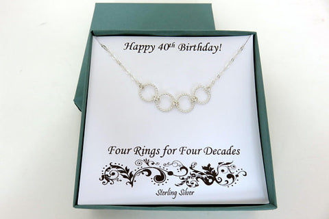40th Birthday Gift | Four Rings Necklace | 40th Birthday Gift for Her - Handmade Jewelry