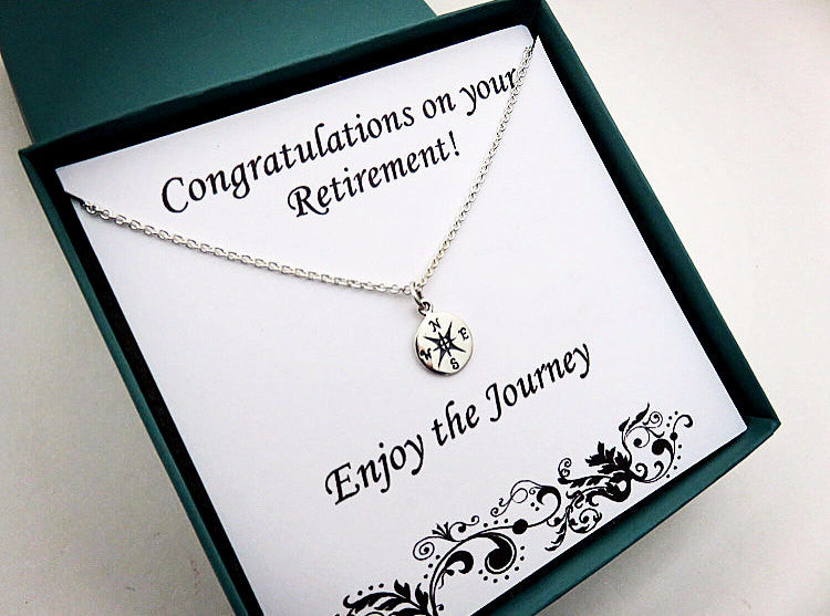 Retirement Gift for Women | Sterling Silver Compass Necklace - Handmade Jewelry