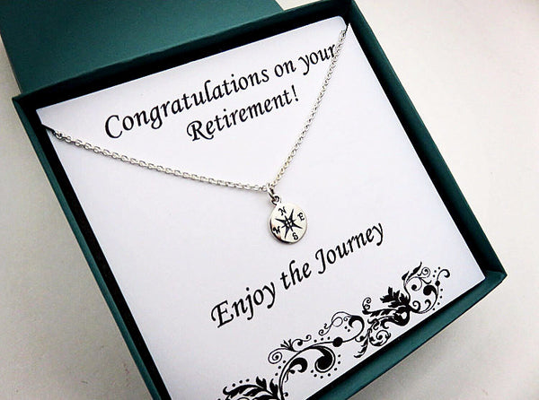Retirement Gift for Women | Sterling Silver Compass Necklace - Handmade Jewelry