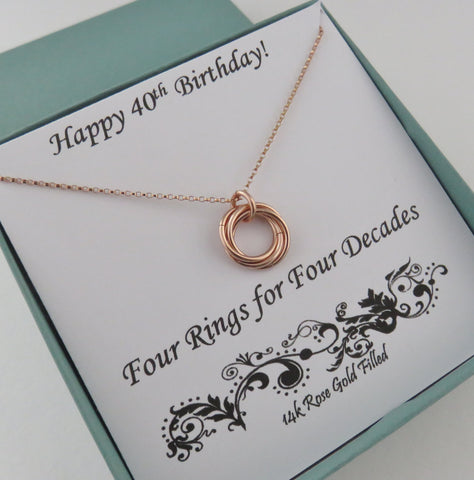40th Birthday Gift | Rose Gold Birthday Necklace | 40th Birthday Gift for Women - Handmade Jewelry