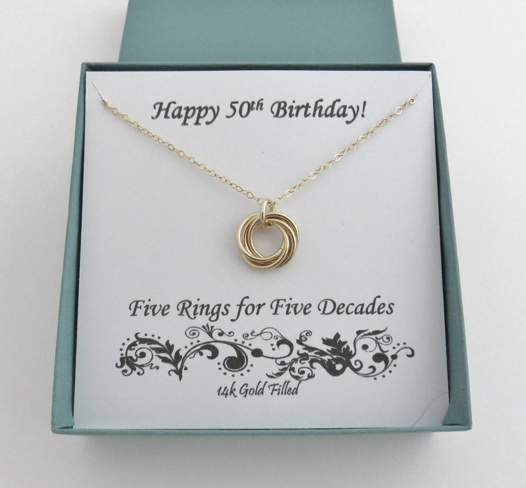 50th Birthday Necklace | Gold Birthday Ring Necklace | 50th Birthday Gift for Women - Handmade Jewelry
