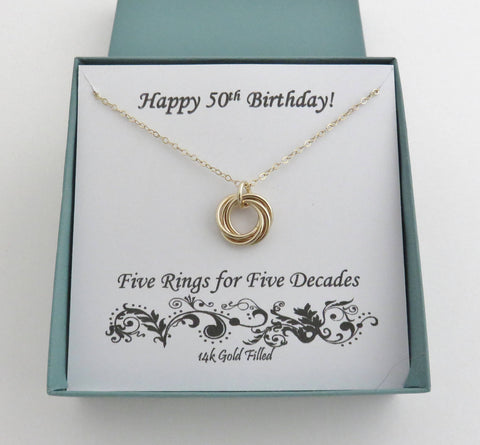 50th Birthday Necklace | Gold Birthday Ring Necklace | 50th Birthday Gift for Women - Handmade Jewelry
