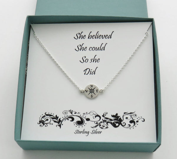 Sterling Silver Compass Necklace | Graduation Gift for Her - Handmade Jewelry