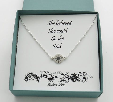 Sterling Silver Compass Necklace | Graduation Gift for Her - Handmade Jewelry