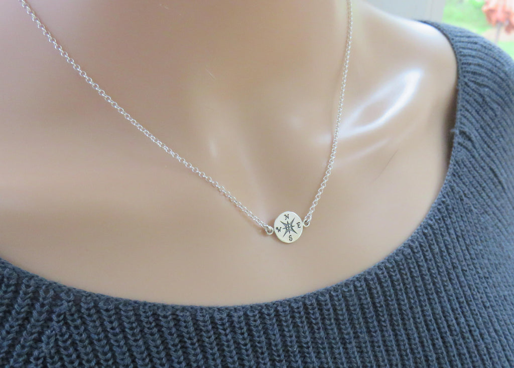 Sterling Silver Compass Necklace | Graduation Gift for Her - Handmade Jewelry