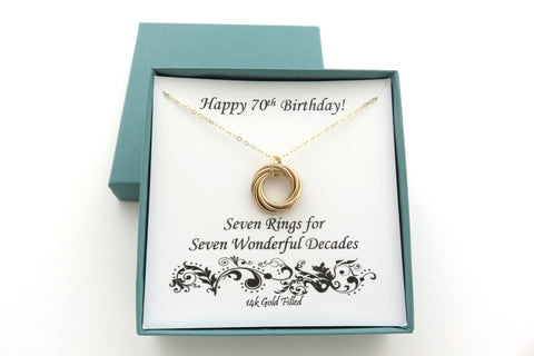 70th Birthday Gift for Women | Seven Gold Ring Necklace | 70th Birthday - Handmade Jewelry