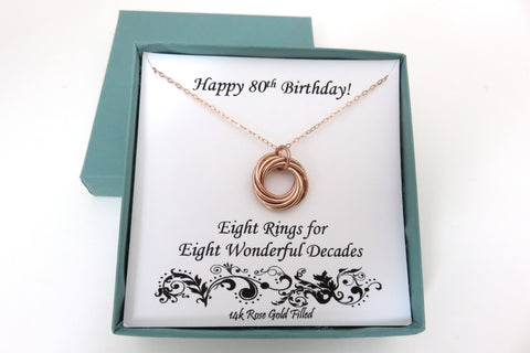 80th Birthday Gift | Rose Gold Necklace | 80th Birthday Necklace - Handmade Jewelry