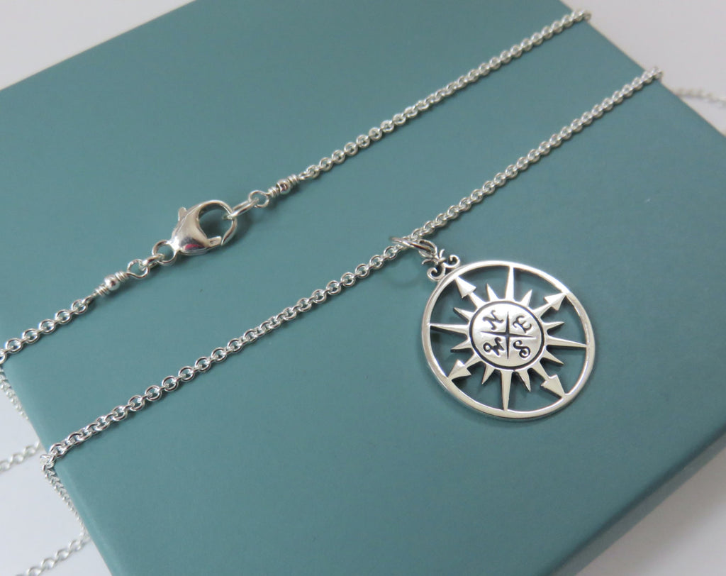 Retirement Gift for Women, Sterling Silver Compass Necklace - Handmade Jewelry