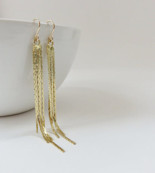 Long Gold Tassel Earrings, 14k Gold Filled Earrings, Tassel Earrings - Handmade Jewelry