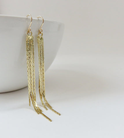 Long Gold Tassel Earrings, 14k Gold Filled Earrings, Tassel Earrings - Handmade Jewelry