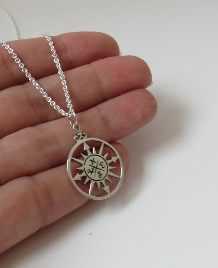 Graduation Gift for Her, Sterling Silver Compass Necklace - Handmade Jewelry