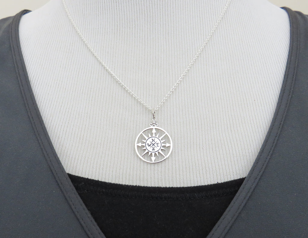 Graduation Gift for Her, Sterling Silver Compass Necklace - Handmade Jewelry