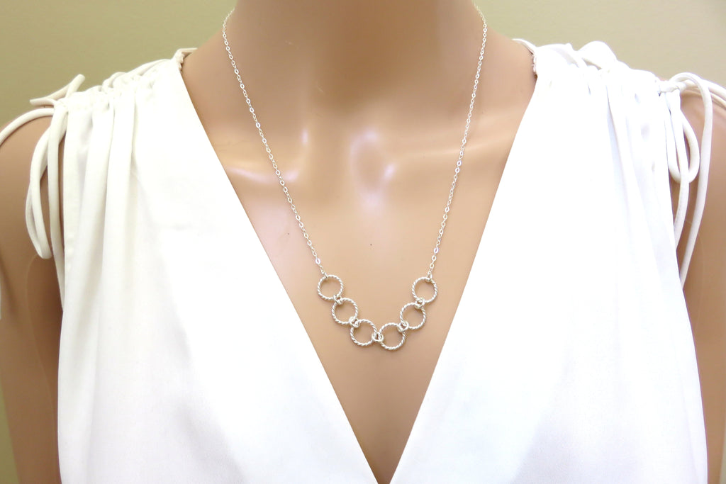 60th Birthday Gifts | Sterling Silver Six Ring Necklace | 60th Birthday Necklace - Handmade Jewelry