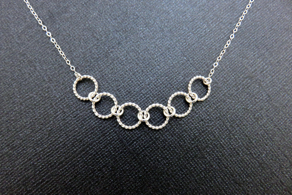 60th Birthday Gifts | Sterling Silver Six Ring Necklace | 60th Birthday Necklace - Handmade Jewelry