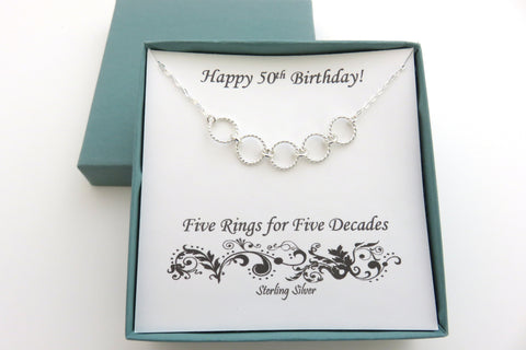 50th Birthday Gift | Five Rings Necklace | 50th Birthday Gifts for Women - Handmade Jewelry