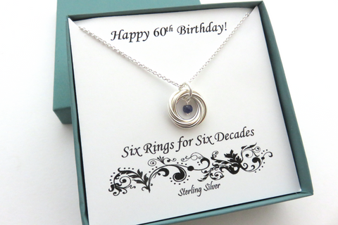 60th Birthday Gift | Sterling Silver Birthstone Necklace | 60th Birthday Gift for Women - Handmade Jewelry